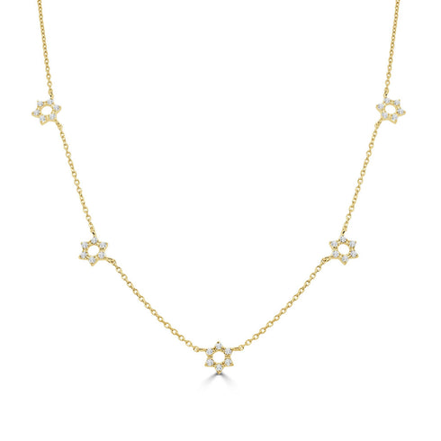 14K Gold Diamond Station Star of David Necklace - 0.34 CT - 1