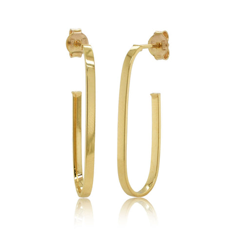 14K GOLD OVAL OPEN HOOP EARRINGS - 1