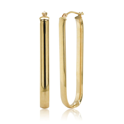 14K GOLD OBLONG HOOP EARRINGS - 1
