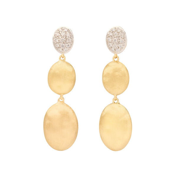 18K Yellow Gold Earrings with Diamonds, 1.6" - 1