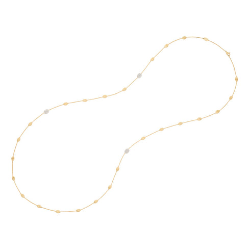 18K Yellow Gold Bean Necklace with Diamonds, 36" - 1