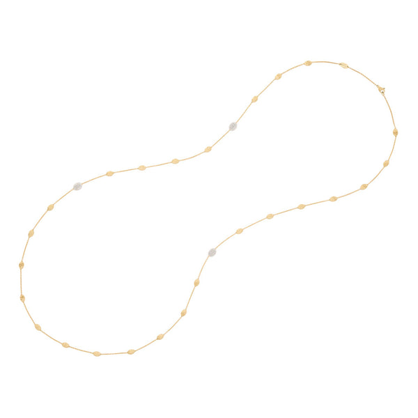 18K Yellow Gold Bean Necklace with Diamonds, 36" - 1