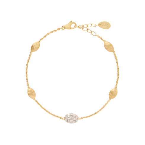 18K Yellow Gold Diamond Bean Bracelet, 6.25"-7.75" - 1