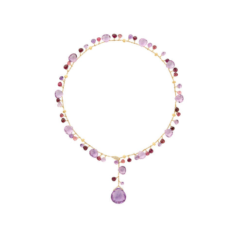 18K Yellow Gold Amethyst and Pink Tourmaline Lariat with Diamond Clasp, 17.25" - 1