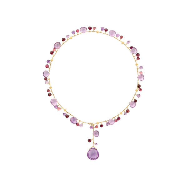 18K Yellow Gold Amethyst and Pink Tourmaline Lariat with Diamond Clasp, 17.25" - 1