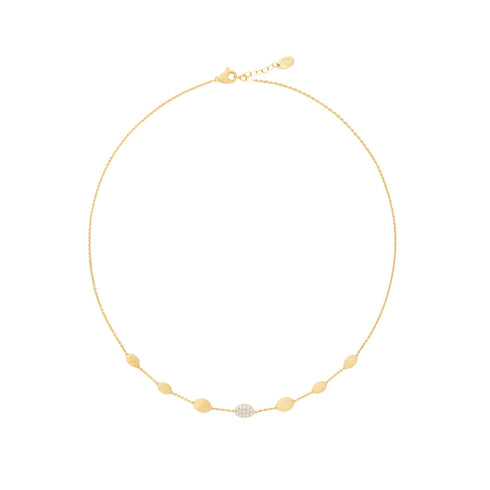 18K Yellow Gold Bean Halfsie Necklace with Diamonds, 16.5"-18" - 1