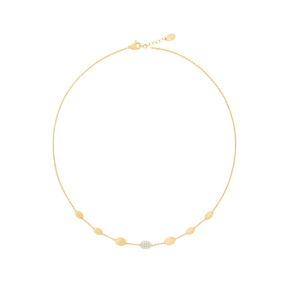 18K Yellow Gold Bean Halfsie Necklace with Diamonds, 16.5"-18" - 1