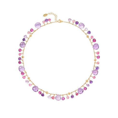 18K Yellow Gold Amethyst and Pink Tourmaline Necklace, 16.5"-18" - 1