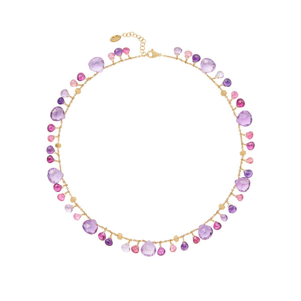 18K Yellow Gold Amethyst and Pink Tourmaline Necklace, 16.5"-18" - 1