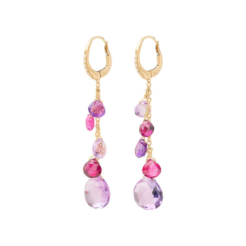 18K Yellow Gold Amethyst and Pink Tourmaline  Earrings with Diamonds, 2" - 1