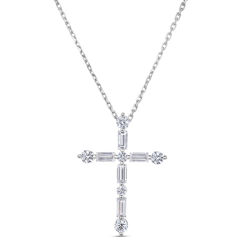 Classic Diamond Mixed Cut Cross Necklace - 1
