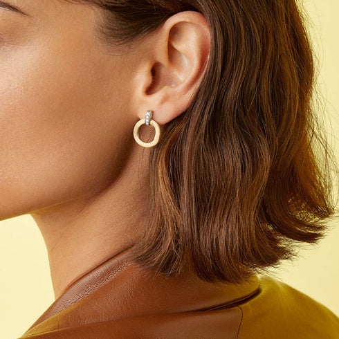 18K Yellow Gold Link Earrings with Diamonds - 2