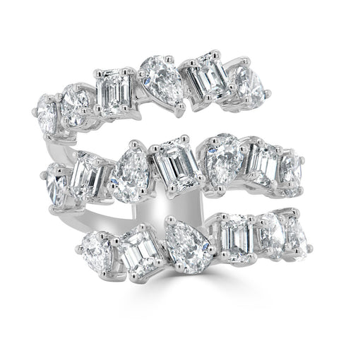 14K Gold & Fancy-Shape 3-Row Diamond Ring - 3.57ct - 1