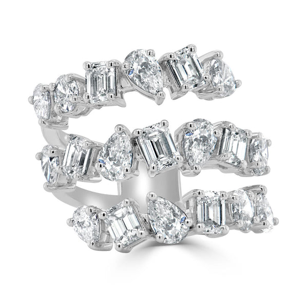 14K Gold & Fancy-Shape 3-Row Diamond Ring - 3.57ct - 1