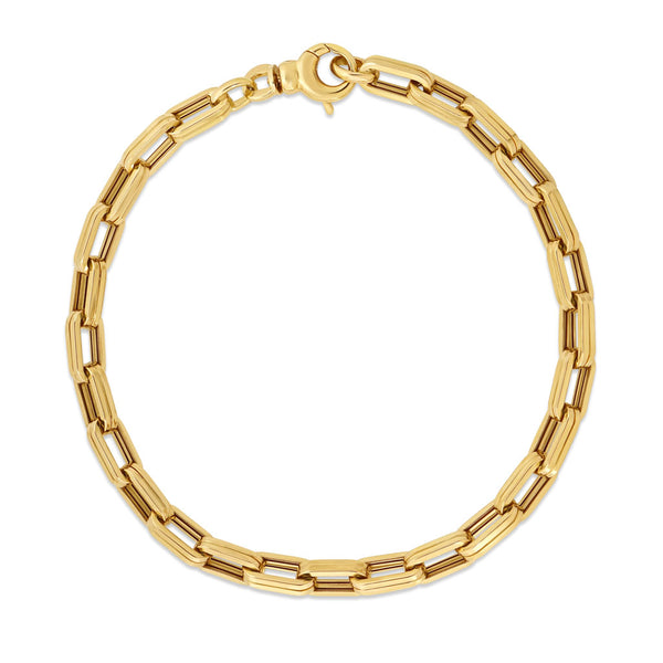 Designer Gold Chain Ridged Rectangular Link Chain Bracelet - 1