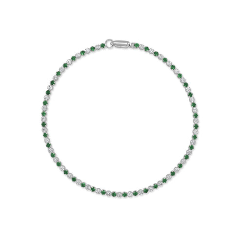 14K Gold Emerald & Diamond Alternating Tennis Bracelet - 1