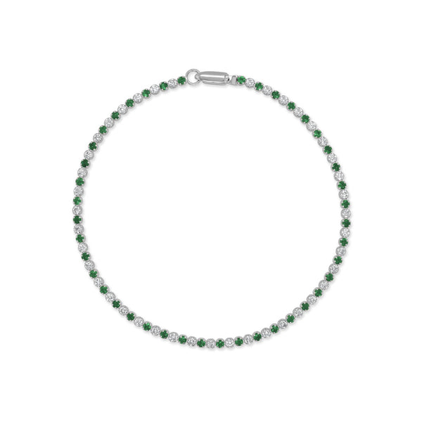 14K Gold Emerald & Diamond Alternating Tennis Bracelet - 1