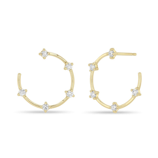 14k Prong Diamond Dash Front to Back Circle Hoops - 1