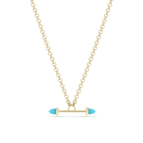 14k Turquoise Bullet Faux Toggle Medium Rolo Chain Necklace - 1