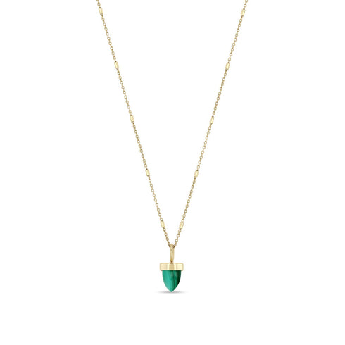 14k Malachite Bullet Pendant Tiny Bar & Cable Chain Necklace - 1