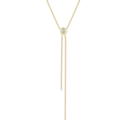 14k Bezel Diamond Faux Bolo Extra Small Box Chain Necklace - 1