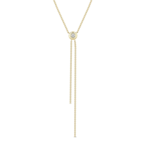 14k Bezel Diamond Faux Bolo Extra Small Box Chain Necklace - 1