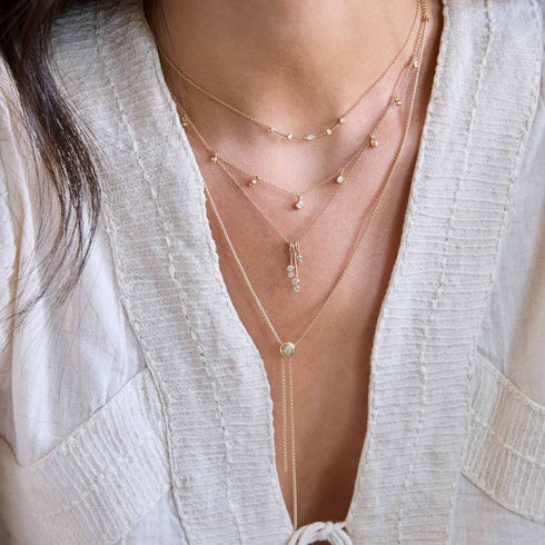 14k Bezel Diamond Faux Bolo Extra Small Box Chain Necklace - 2