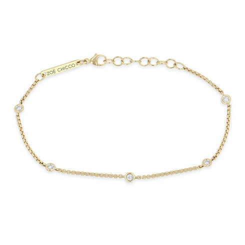 14k Floating Diamond Extra Small Box Chain Station Bracelet - 1