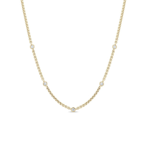 14k Floating Diamond Extra Small Box Chain Station Necklace - 1