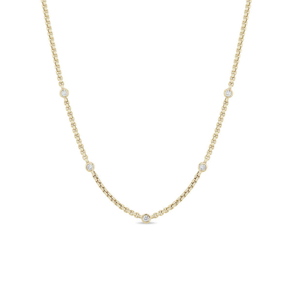 14k Floating Diamond Extra Small Box Chain Station Necklace - 1