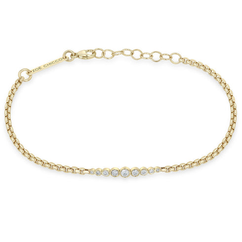 14k Graduated Diamond Bezel Small Box Chain Bracelet - 1