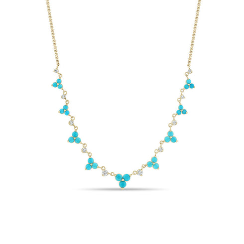 14k Linked Graduated Turquoise and Diamond Trio Necklace - 1