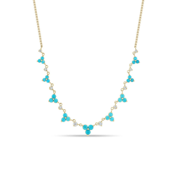 14k Linked Graduated Turquoise and Diamond Trio Necklace - 1