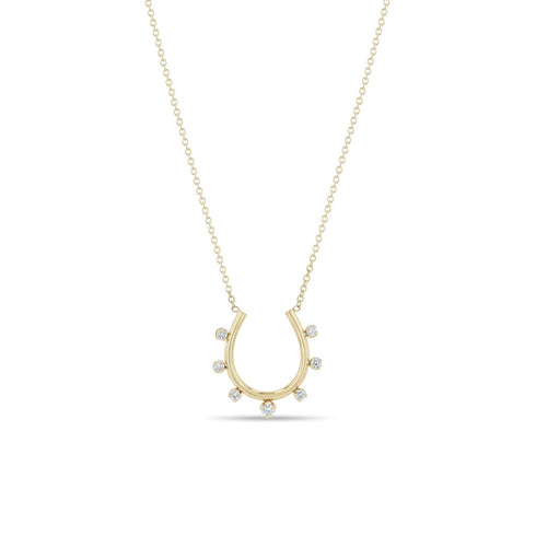 14k Gold Graduating Prong Diamond Horseshoe Necklace - 1
