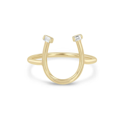 14k Gold Baguette Diamond Horseshoe Ring - 1