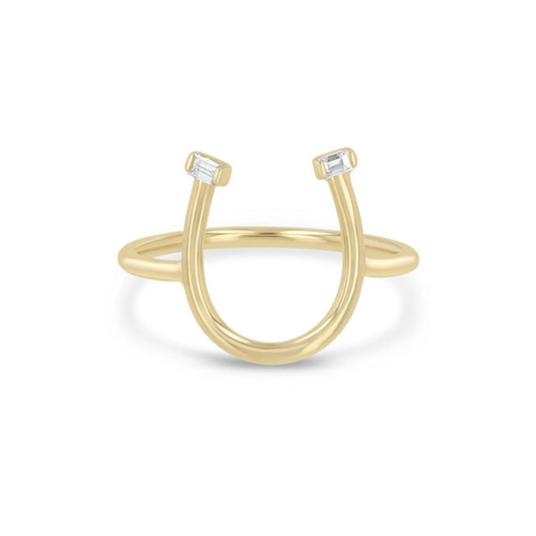 14k Gold Baguette Diamond Horseshoe Ring - 1