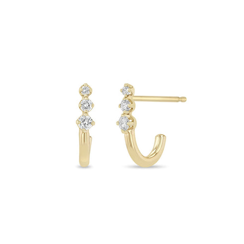 14k Graduated Prong Diamond J Hook Hoop Earrings - 1