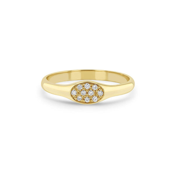 14k Pavé Diamond Oval Signet Ring - 1