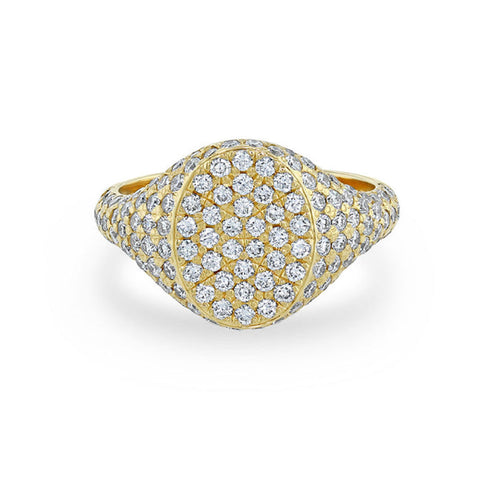 14k Full Pavé Diamond Oval Signet Ring - 1