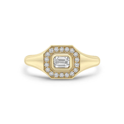 14k Emerald Cut Diamond Halo Signet Ring - 1