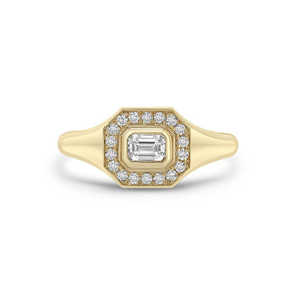 14k Emerald Cut Diamond Halo Signet Ring - 1