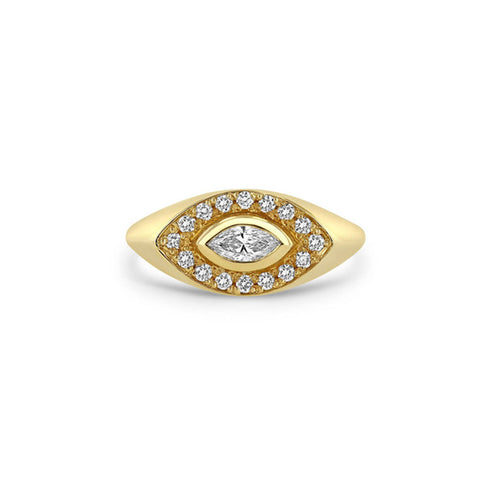 14k Emerald Cut Emerald Diamond Halo Signet Ring - 1