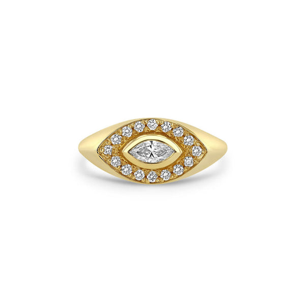 14k Emerald Cut Emerald Diamond Halo Signet Ring - 1