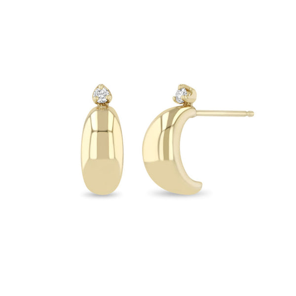 14k Prong Diamond Thin Aura Huggie Hoops - 1