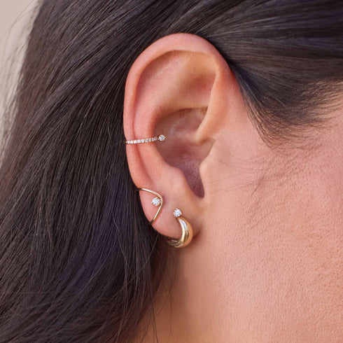 14k Prong Diamond Thin Aura Huggie Hoops - 2