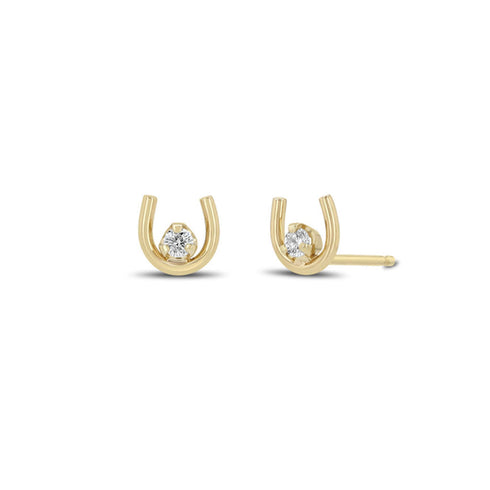 14k Gold Prong Diamond Horseshoe Stud Earrings - 1