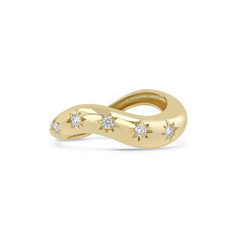 14k Star Set Diamond Wave Ring - 1