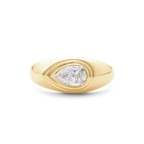 Pear Layered Signet E-W Pinky Ring - 1