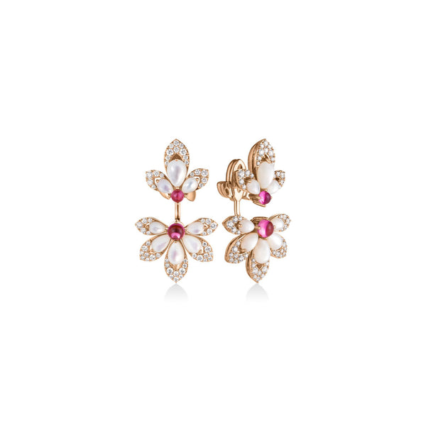 Tiare' Diamond, Rubellite, And Mother Of Pearl Drop Earrings - 1