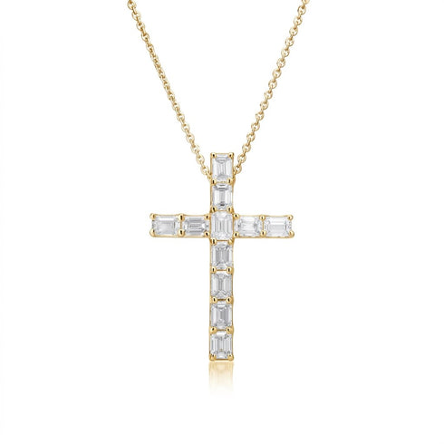 Diamond Classic Emerald Cut Eternity Cross Necklace - 1